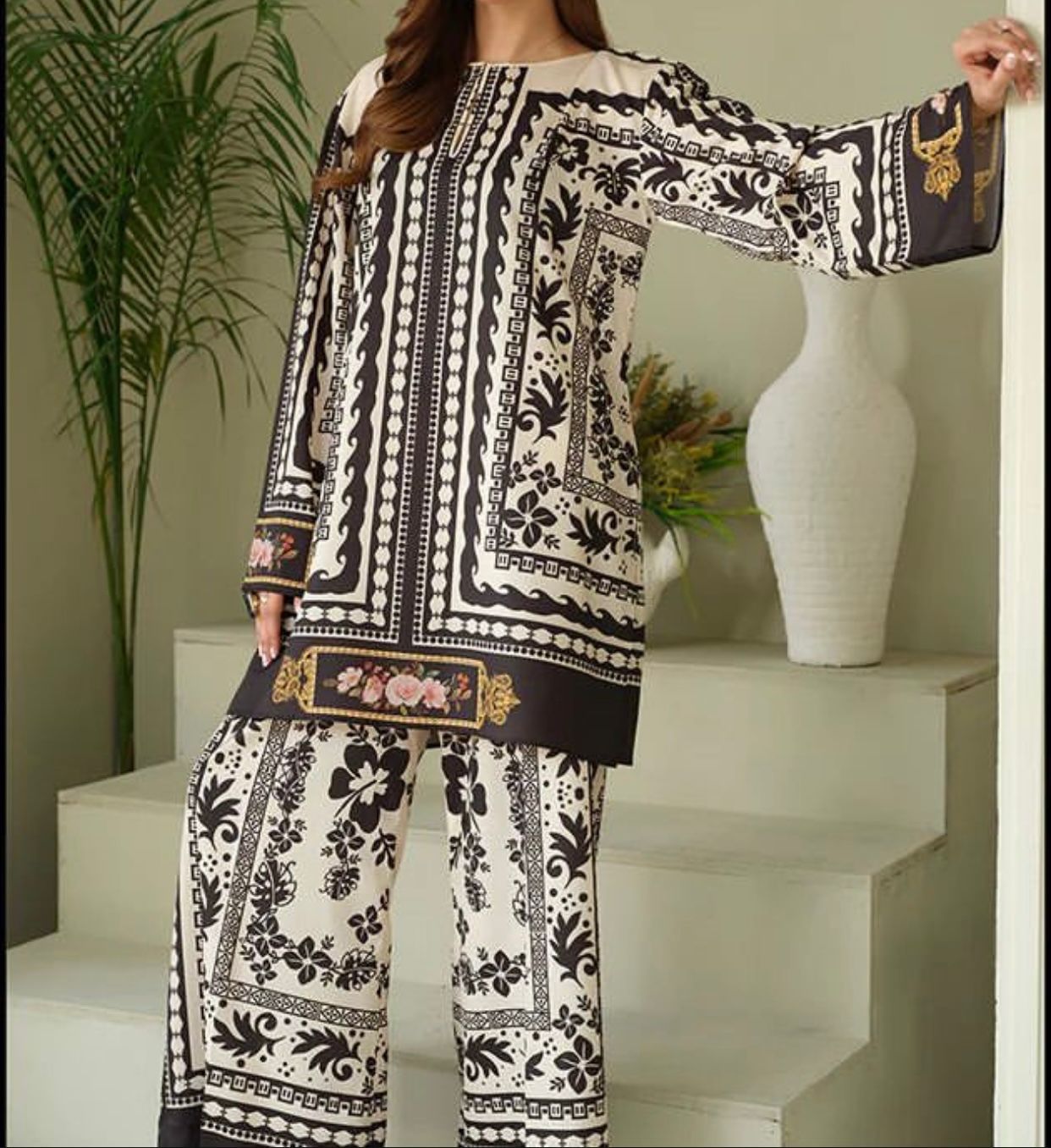 3PC Ready-to-Wear Shamooz Silk Outfit with Printed Dupatta