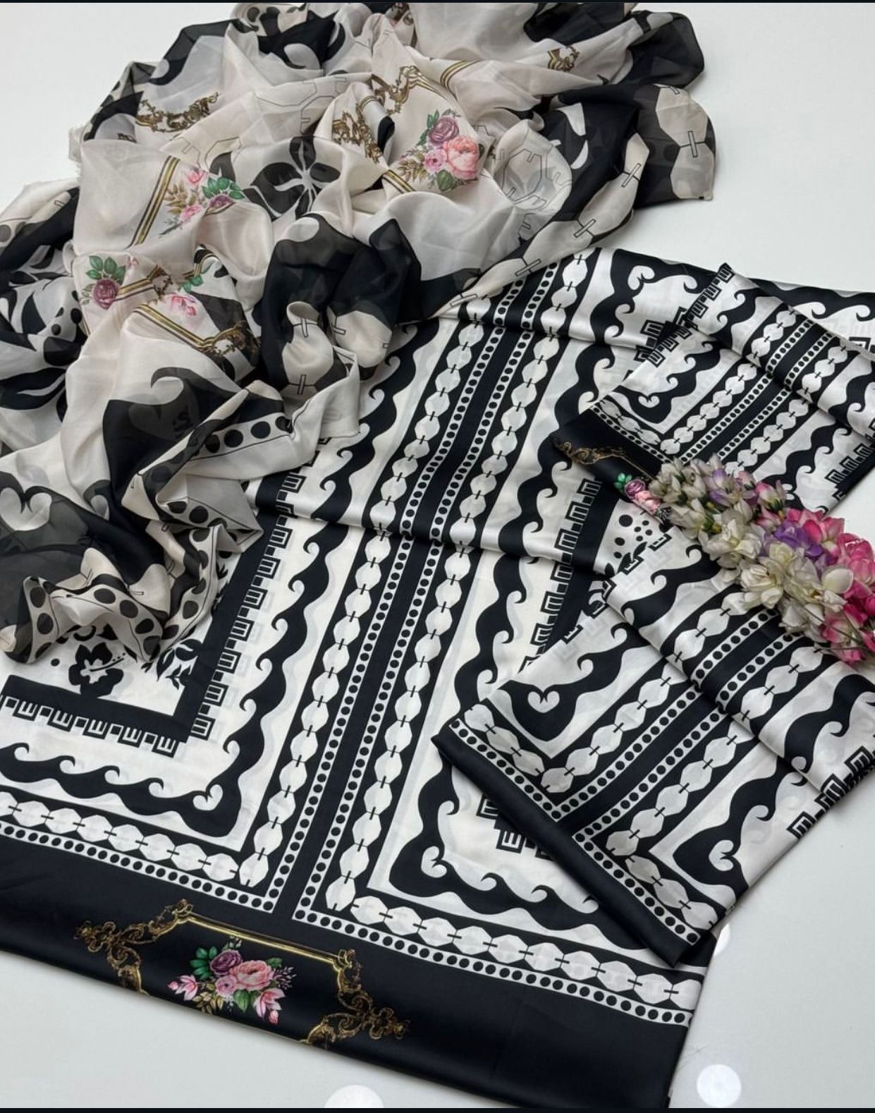 3PC Ready-to-Wear Shamooz Silk Outfit with Printed Dupatta