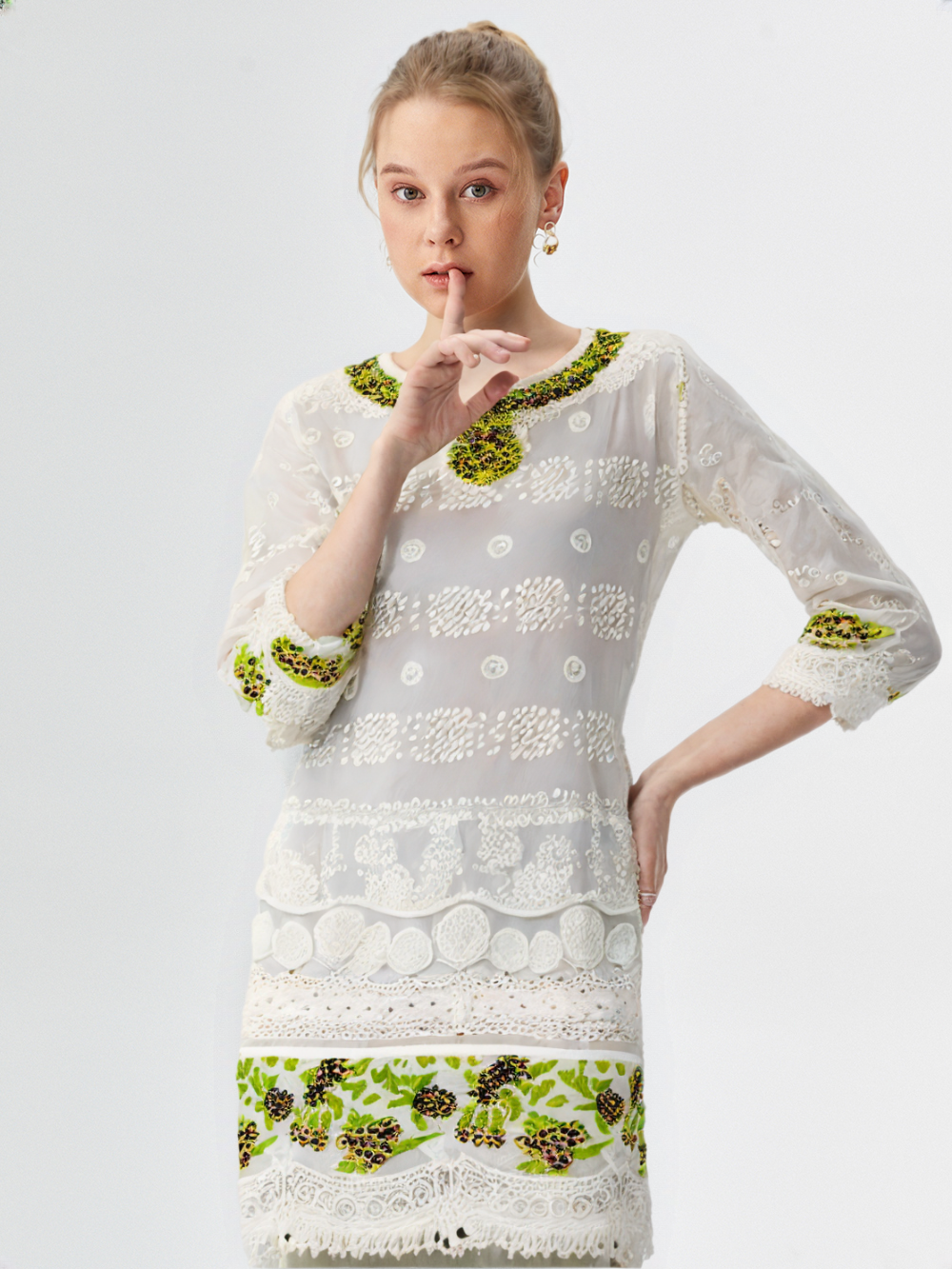 3pc Stitched Embroidered Chikankari White & Blue