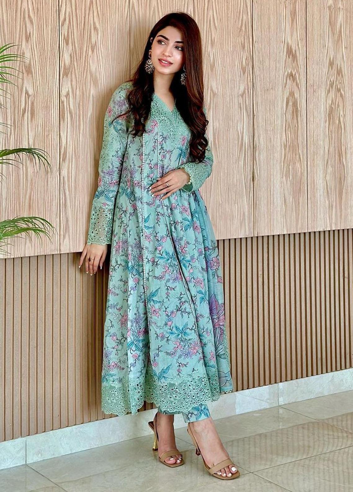 3pc Stitched Iznik summer article digital printed suit with shafoon dupatta