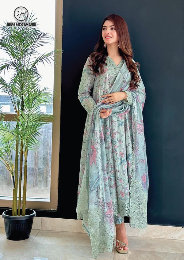 3pc Stitched Iznik summer article digital printed suit with shafoon dupatta